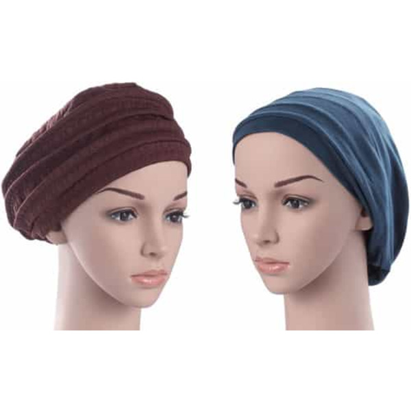 2 Turbanti Morbidi Per Chemioterapia Donna - Cotone Con Fiori, Elastici, Rosa E Grigio - 2